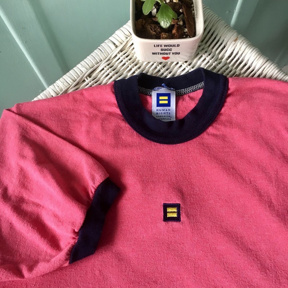 VTG Human Rights Campaign Pink Ringer T Shirt Med
